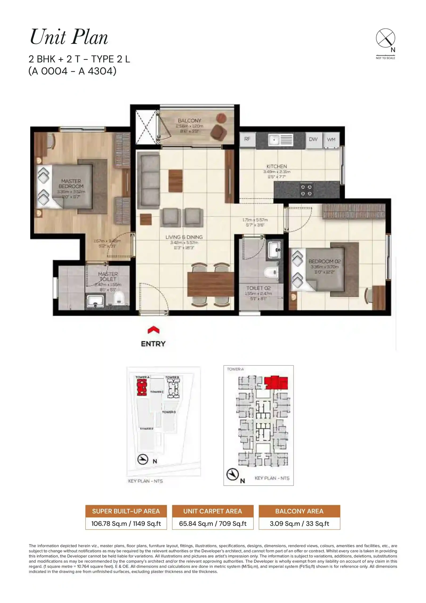 Brigade Belvedere 2 BHK + 2 T Floor Plan