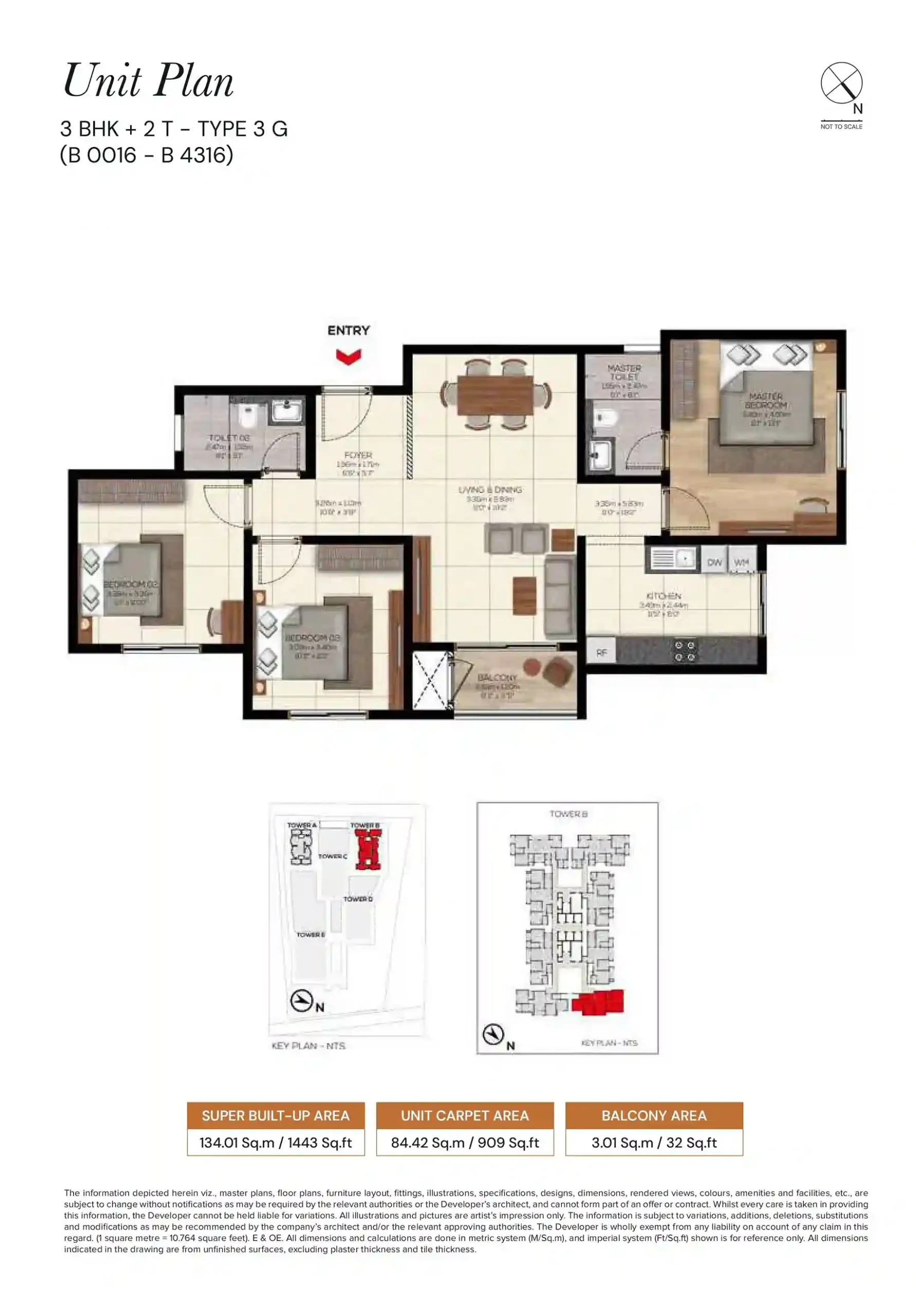 Brigade Belvedere 3 BHK + 2 T Floor Plan