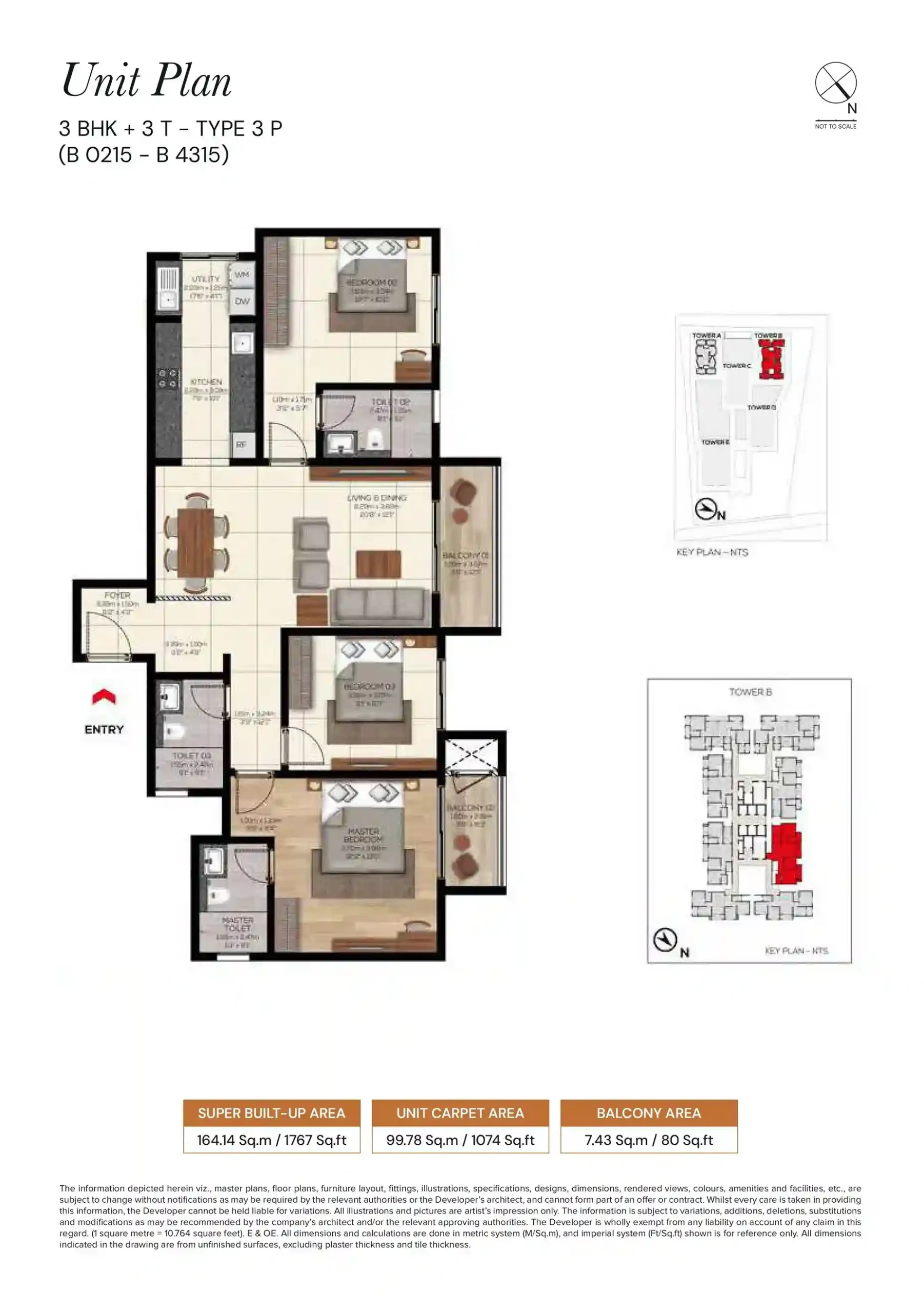 Brigade Belvedere 3 BHK + 3 T Floor Plan